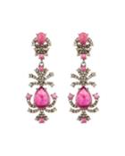 Linear Diamond & Glass Ruby Drop Earrings