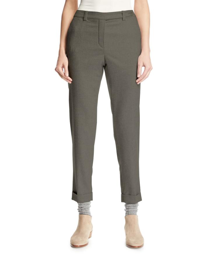 Jari Cashmere & Silk Flannel Cuffed Pants, Gray