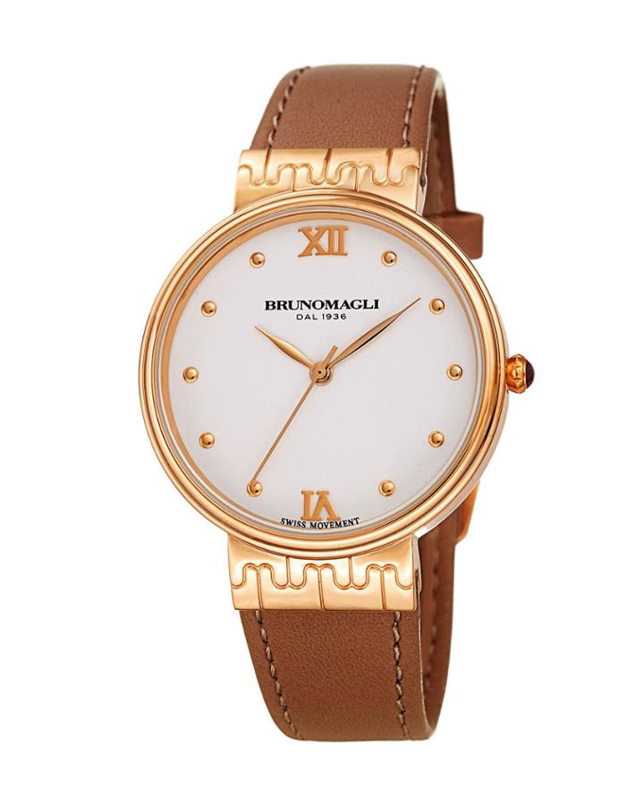 36mm Isabella Leather Watch, Brown/rose