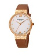 36mm Isabella Leather Watch, Brown/rose