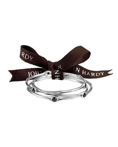 Black Chalcedony Bamboo Slim Bangle Set,