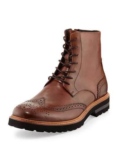 Click-ery Leather Wing-tip Boot, Cognac