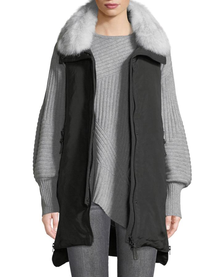 Down-fill Vest With Fox Fur Trim