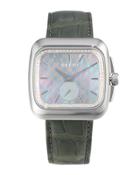 40mm Gucci Coupe Steel & Diamond Square Watch W/ Crocodile