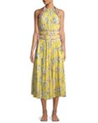 Sleeveless Halter Pleated Dress W/ Contrast Ties