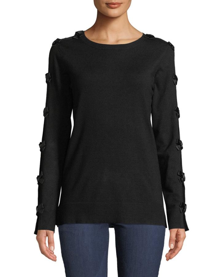 Crew-neck Long-sleeve Bow-tie