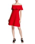 Off-the-shoulder Ruffle A-line Dress, Red