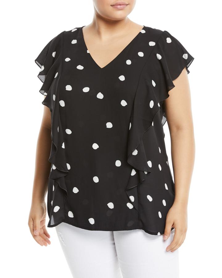 Aubine Dotted Flutter-sleeve Blouse,
