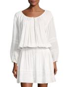 3/4-sleeve Lace-inset Dress, Off White