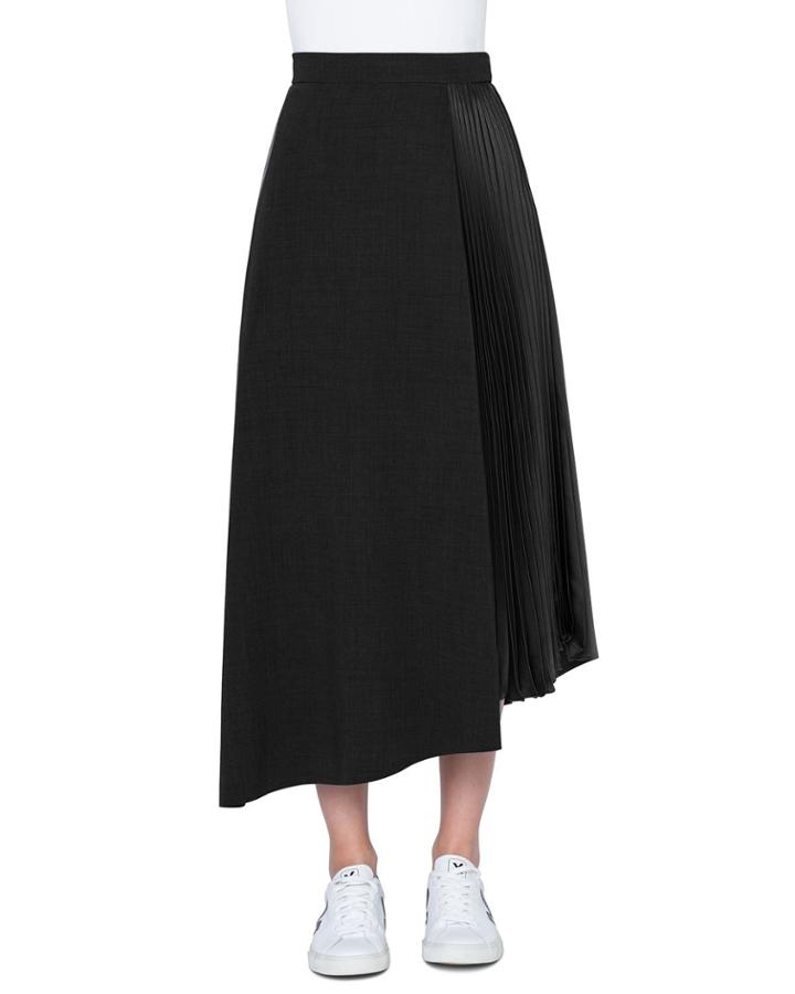 Plisse-side Asymmetric Midi