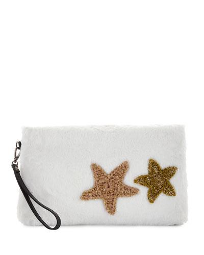 Star Patch Faux-fur Clutch Bag, Ivory