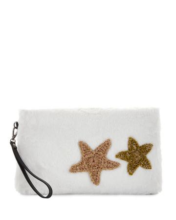 Star Patch Faux-fur Clutch Bag, Ivory