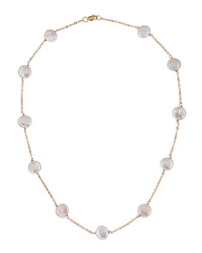 14k Biwa Freshwater Pearl Station Necklace,