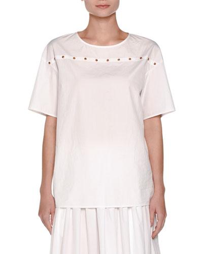 Cabochon-stud Boxy Tee, White