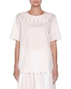 Cabochon-stud Boxy Tee, White