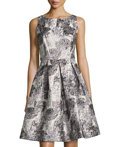 V-back Jacquard Fit & Flare Dress