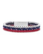 Men's Three-row Stainless Steel & Leather Cable Bracelet, Red/blue