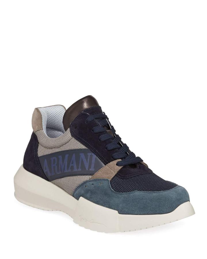Men's Logo-embossed Suede-trim Trainer