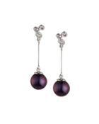 14k Black Pearl & Tube-set Diamond Dangle Earrings