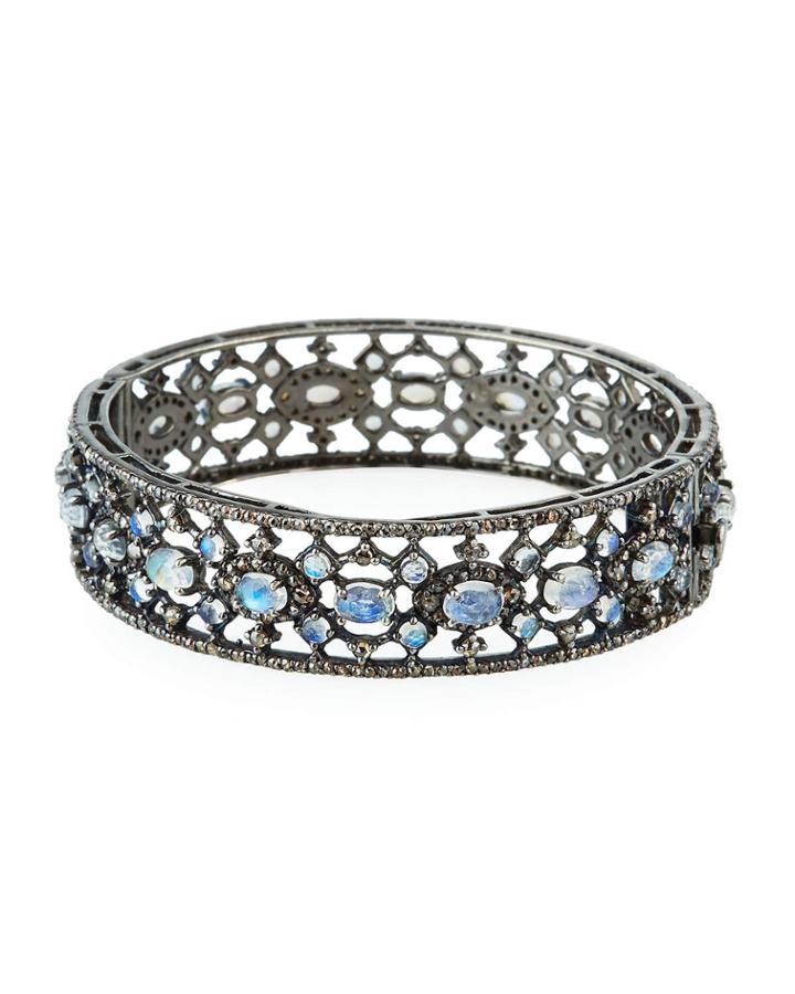 Rainbow Moonstone Trellis Bracelet W/ Diamonds