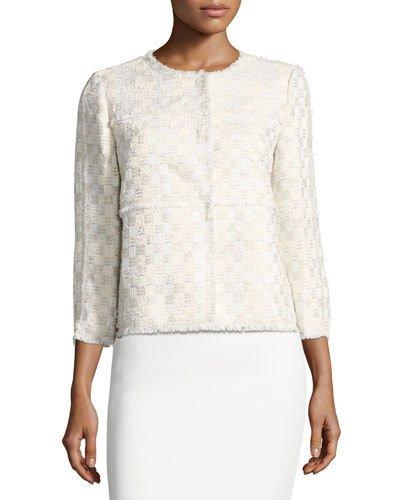 Dani Square-pattern Tweed Jacket, White