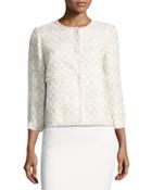 Dani Square-pattern Tweed Jacket, White