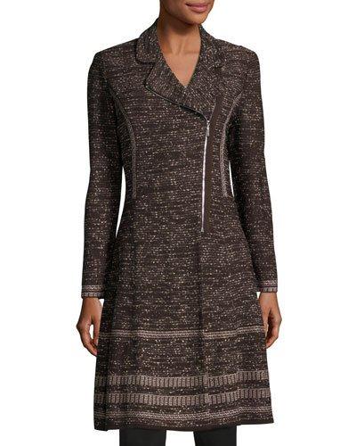 Asymmetric-zip Long Knit Jacket,
