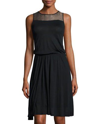 Shannon Sleeveless Metallic-yoke Dress, Black