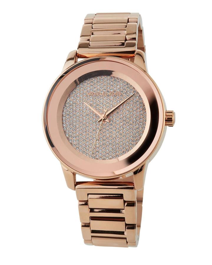 41.5mm Kinley Crystal Pave Bracelet Watch, Rose Golden