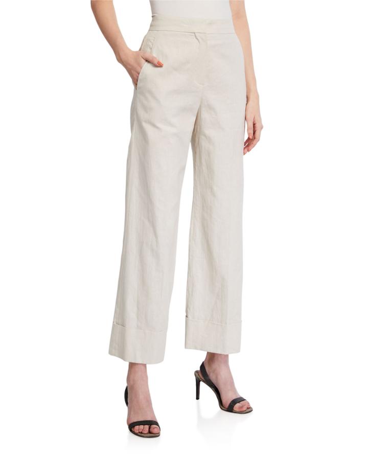 High-waist Cuffed Linen-blend Trousers