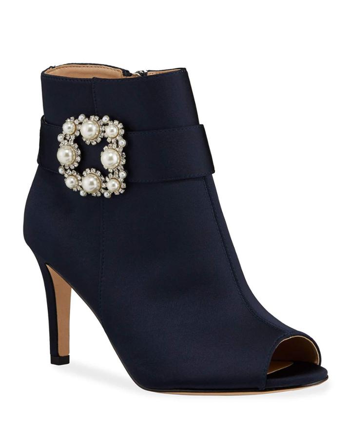 Candide Satin Pearly Buckle Peep-toe Booties