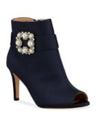 Candide Satin Pearly Buckle Peep-toe Booties
