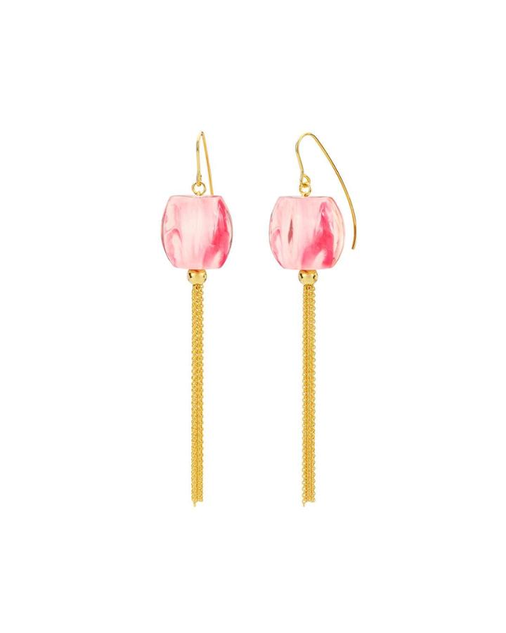 Triangular-prism Tassel Earrings, Coral