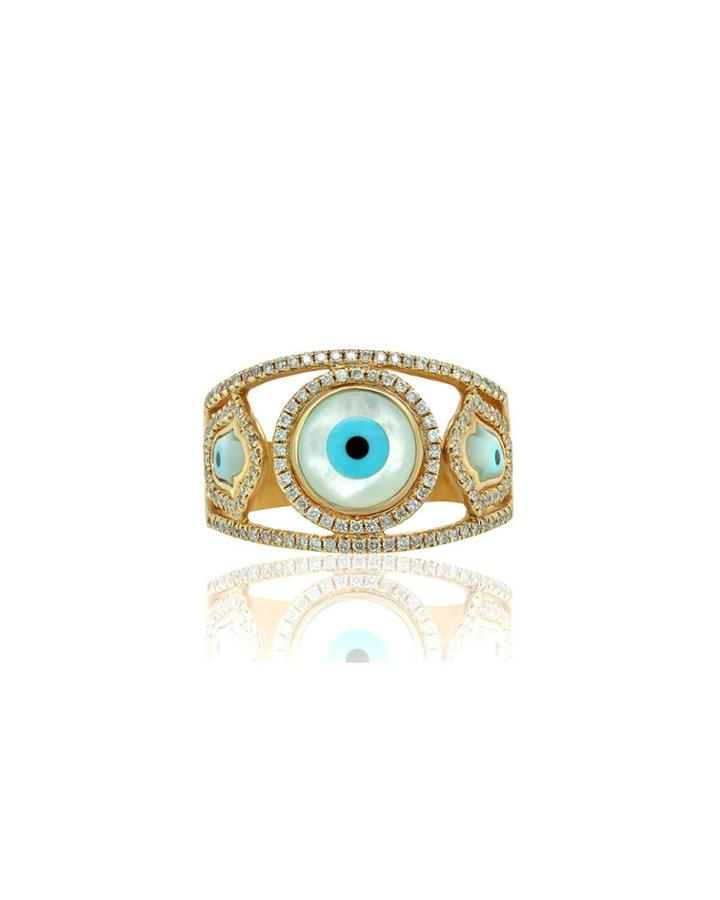 14k Evil Eye Diamond-trim Ring,