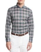 Plaid Button-front Shirt, Green/pink