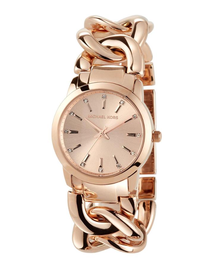 35mm Elena Chain Bracelet Watch, Rose Golden