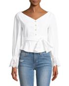 Long-sleeve Button-down Eyelet Poplin Top