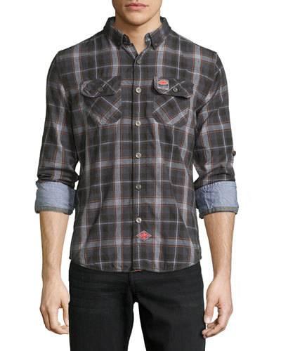 Grindleshawn Plaid Cotton Shirt, Storm Black Check