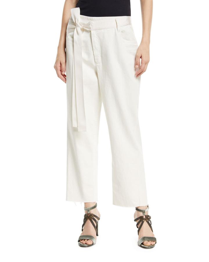 Mid-rise Wide-leg Denim Pants With Grosgrain Belt