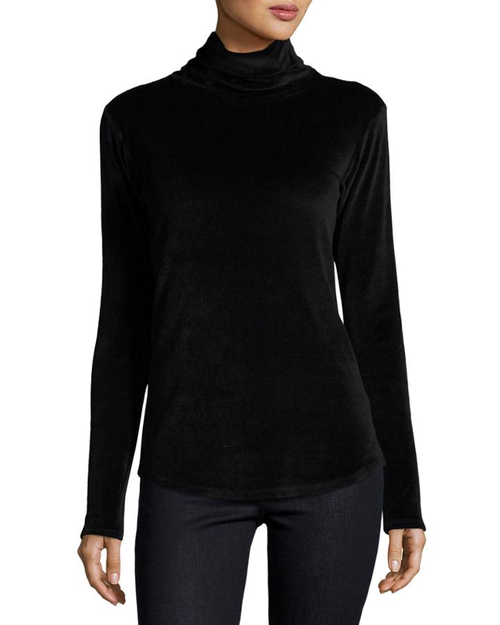 Long-sleeve Velour Turtleneck