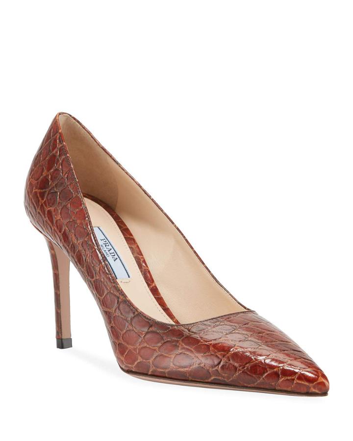 Crocodile-print Pointed Pumps