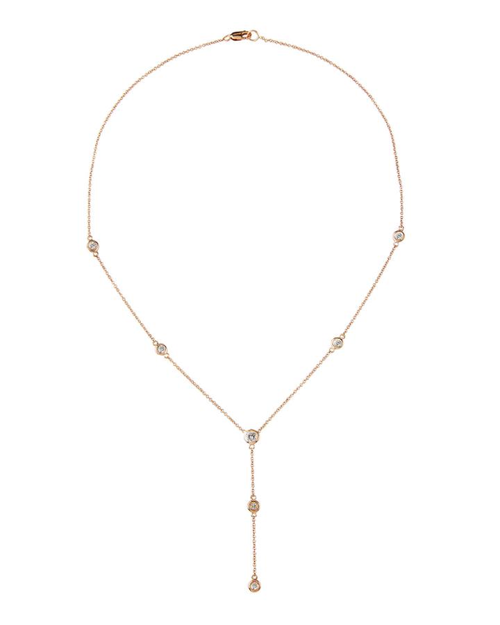 14k Rose Gold 7-diamond Lariat Necklace