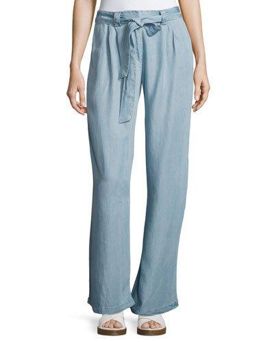 June Chambray Tie-waist Pants, Blue