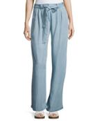 June Chambray Tie-waist Pants, Blue