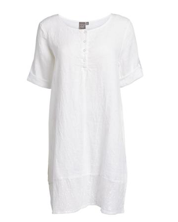 Roll-tab Sequin-trim Linen Tunic Dress