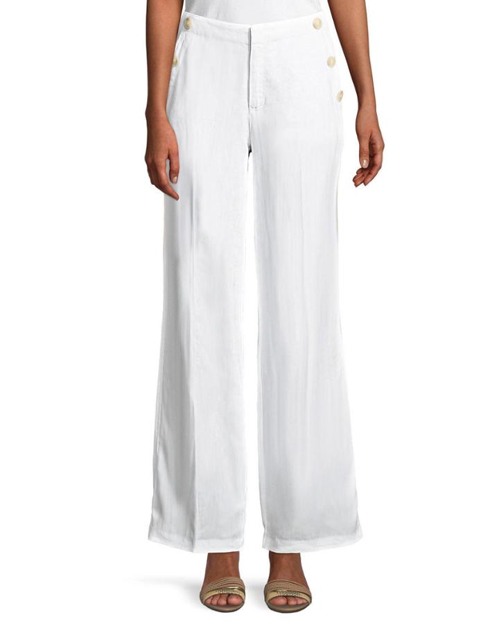 Wide-leg Sailor-button Pocket Pants