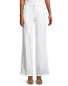 Wide-leg Sailor-button Pocket Pants