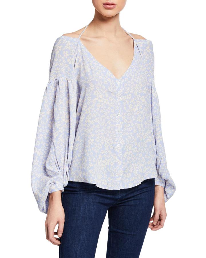 Olive Halter Cold-shoulder Blouse