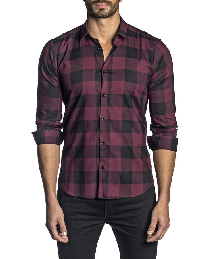 Men's Long-sleeve Check-print Sport Shirt, Red/black