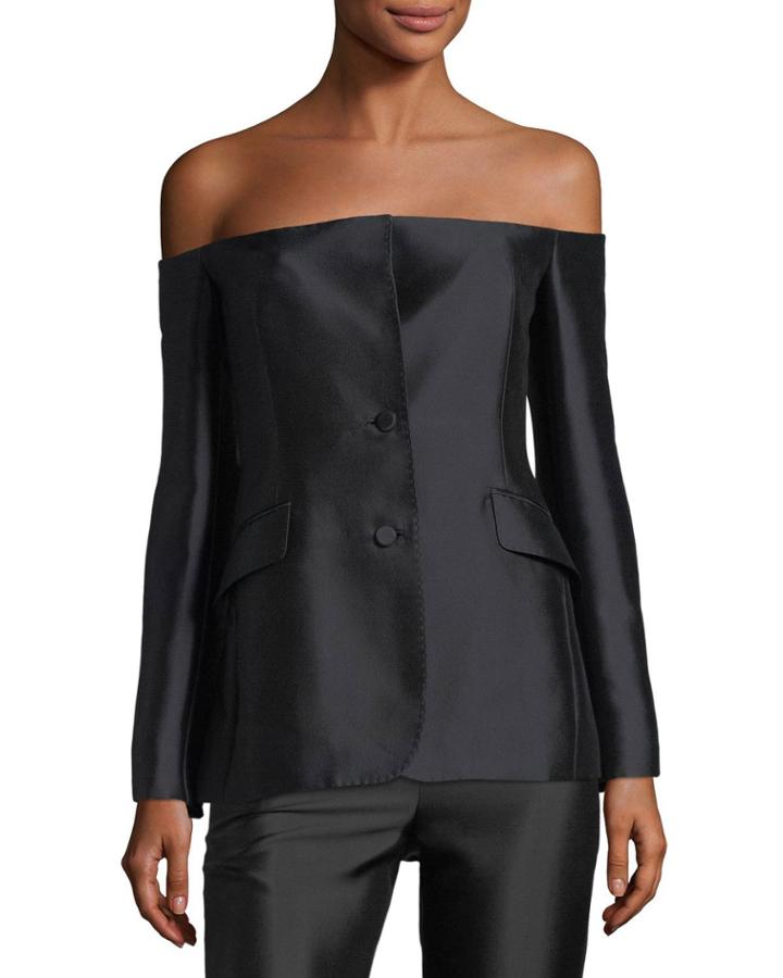 Off-the-shoulder Silk-wool Blazer